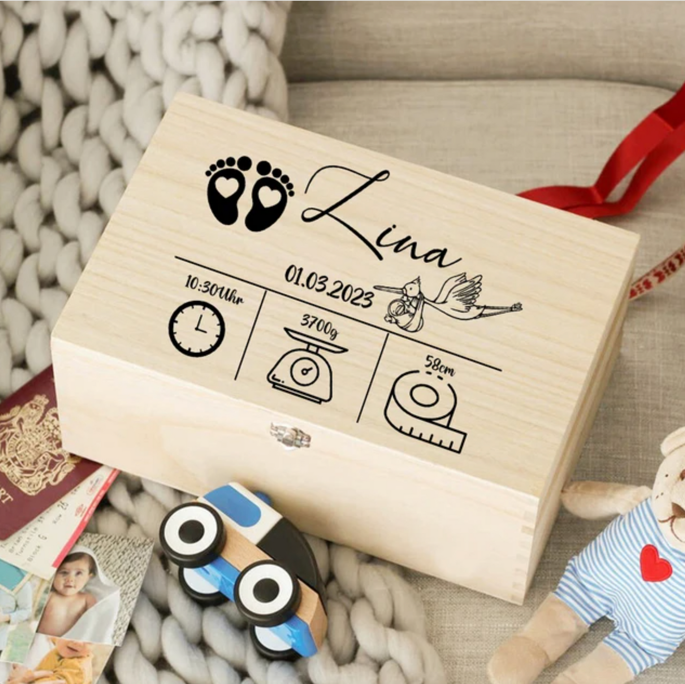 Custom Baby Wooden Memory Box Newbron Shower Gift Personalized Infant Keepsake Box Baby Birth Stats Box Umbilical Cord Box