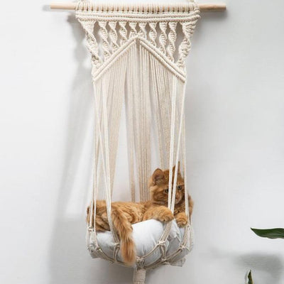 Cotton Handwoven Tapestry Pet Cat Hammock Bed Swing Bohemian Wall Hanging Macrame - Beeprize
