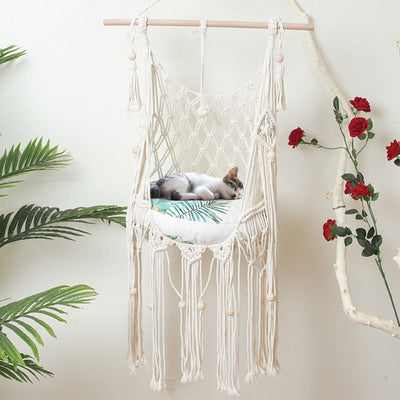 Cotton Handwoven Tapestry Pet Cat Bed Swing Bohemian Wall Hanging Macrame - Beeprize