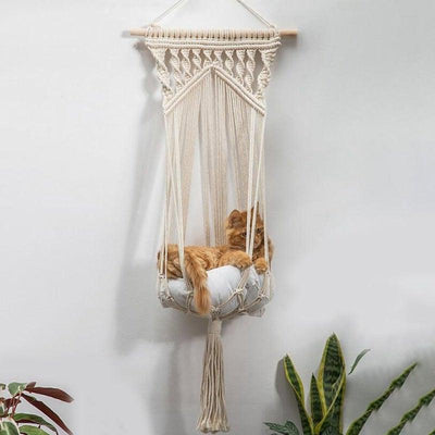 Macrame Cat Hammock,Macrame Hanging Swing Cat Dog Pet Bed with Hanging Kit for Cats - Beeprize